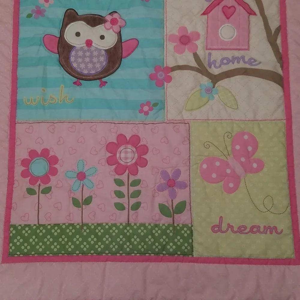 Garanimals Pink Baby Blanket Comforter Owl Flowers Butterfly Love Home Dream